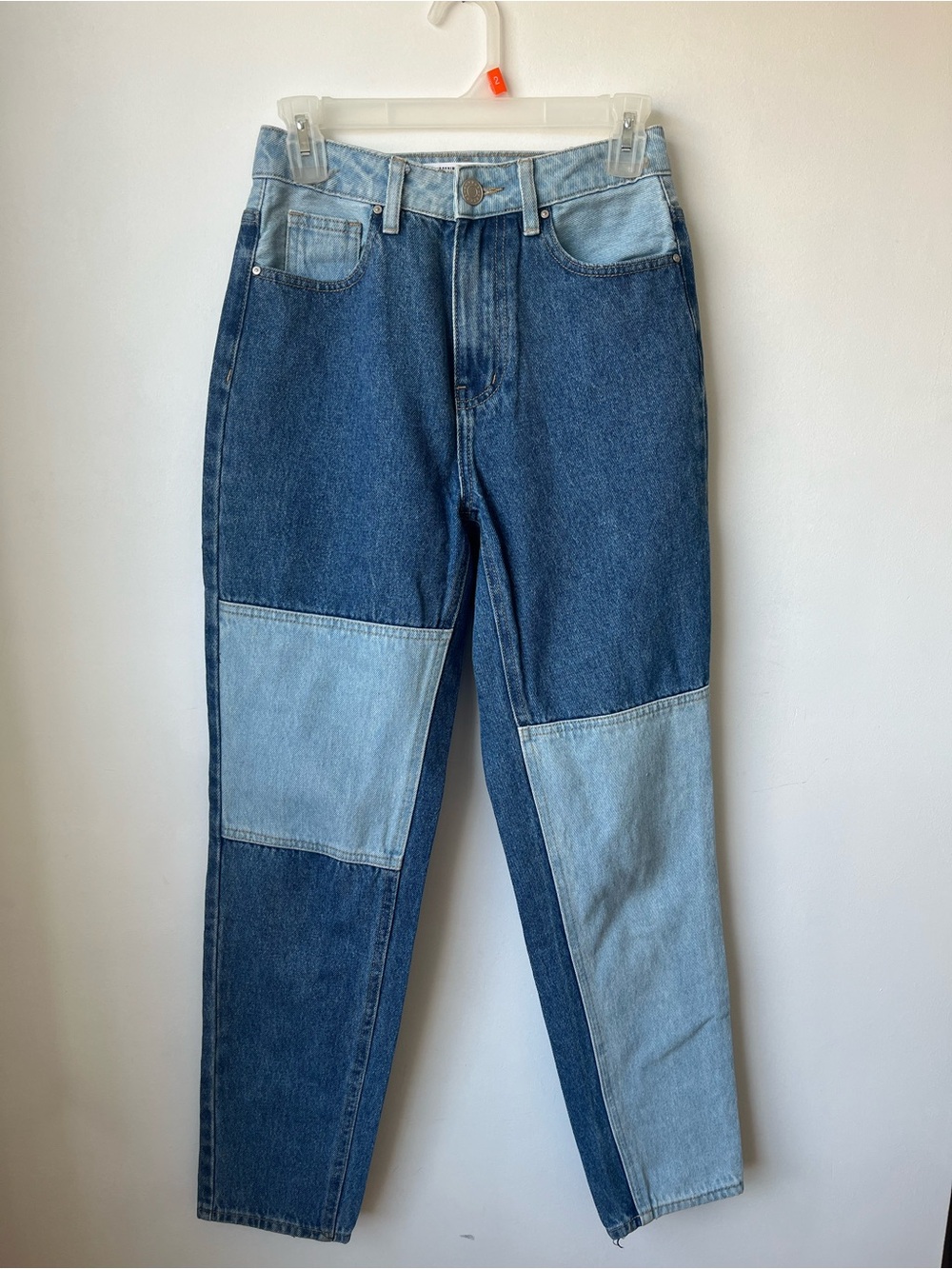 refuge Two-Tone MOM Jeans in Light and Dark Blue